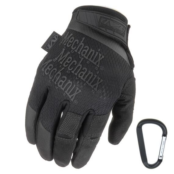 MECHANIX WEAR Specialty High Dexterity 0.5mm 2017, Taktische Einsatz-Handschuhe, atmungsaktiv & ergomisch + Gear-Karabiner, Schwarz, Coyote/Größe S, M, L, XL (M, Schwarz)