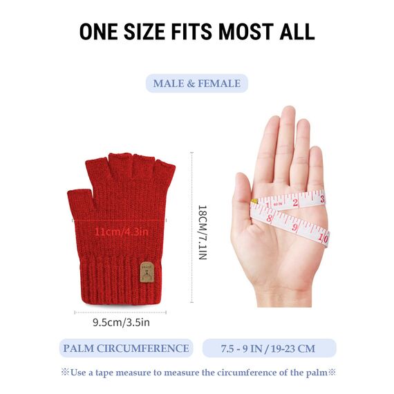 JUNRUI Fingerlose Handschuhe, Handschuhe ohne Finger Winter Warme Strickhandschuhe Arbeiten Camping Wandern Laufen Radfahren Fahren für Herren und Damen (Rot)