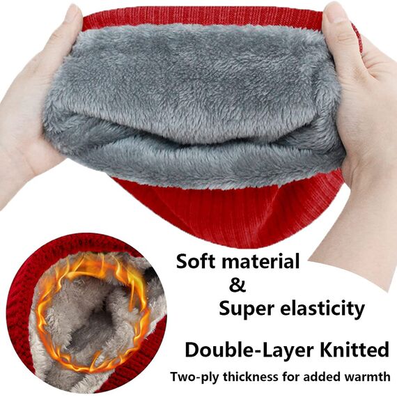 Fleece Halswärmer Thermo Snoods Unisex Dicker Winter Kaltwetter Gestrickter Rundschal für Radfahren Motorradsport (Rot)