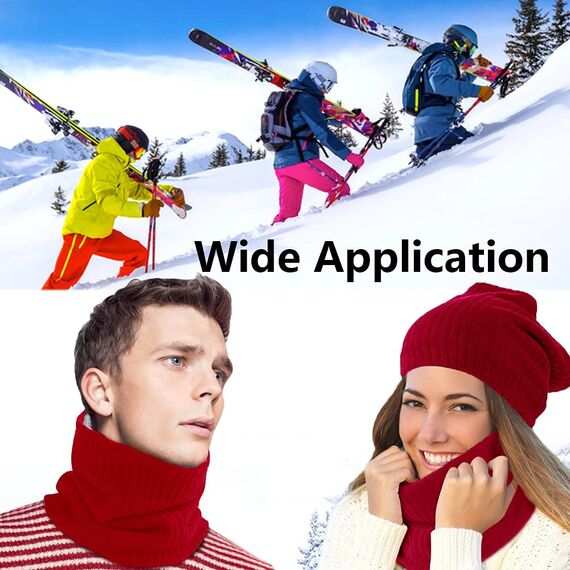 Fleece Halswärmer Thermo Snoods Unisex Dicker Winter Kaltwetter Gestrickter Rundschal für Radfahren Motorradsport (Rot)