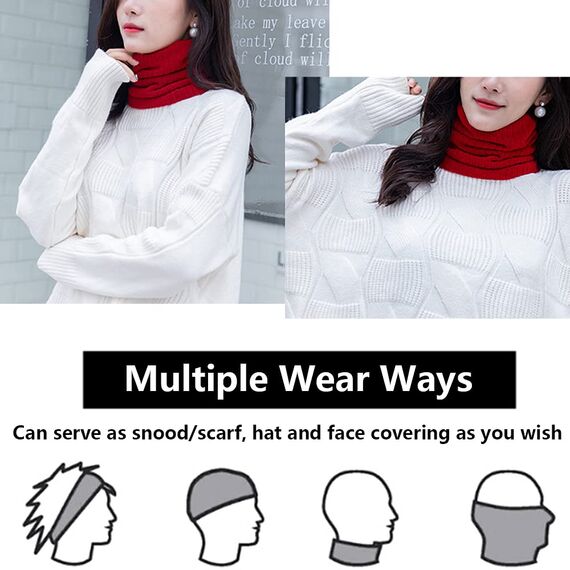 Fleece Halswärmer Thermo Snoods Unisex Dicker Winter Kaltwetter Gestrickter Rundschal für Radfahren Motorradsport (Rot)