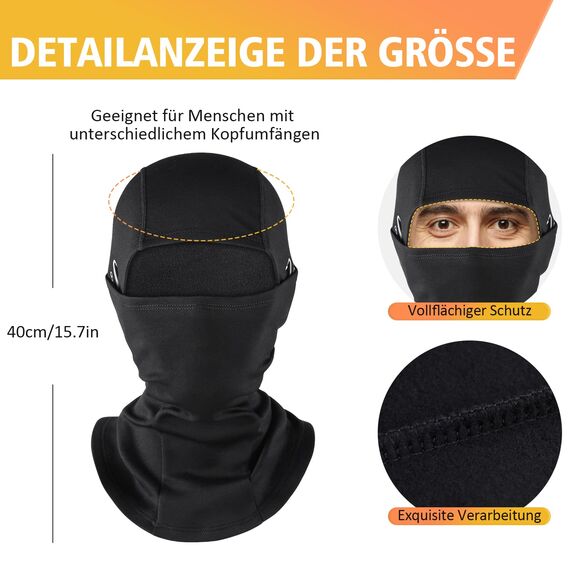HEGCOIIE 2 Stück Winter Sturmhaube für Herren und Damen,Winddicht Thermo Balaclava Gesichtsmaske Skimaske für Outdoor Sports Radfahren, Skifahren, Motorrad, Fahrrad (Schwarz+Schwarz)