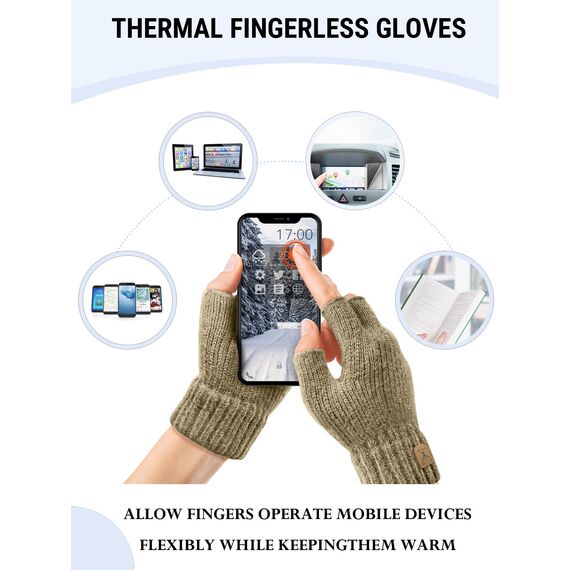 JUNRUI Fingerlose Handschuhe, Handschuhe ohne Finger Winter Warme Strickhandschuhe Arbeiten Camping Wandern Laufen Radfahren Fahren für Herren und Damen