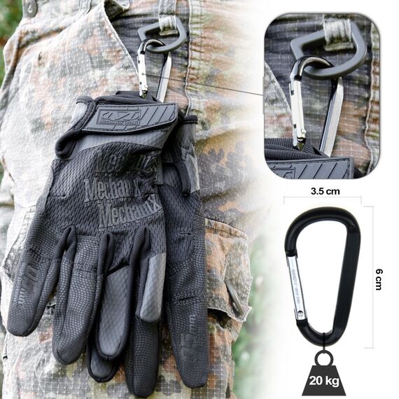 MECHANIX WEAR Specialty High Dexterity 0.5mm 2017, Taktische Einsatz-Handschuhe, atmungsaktiv & ergomisch + Gear-Karabiner, Schwarz, Coyote/Größe S, M, L, XL (M, Schwarz)