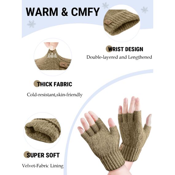 JUNRUI Fingerlose Handschuhe, Handschuhe ohne Finger Winter Warme Strickhandschuhe Arbeiten Camping Wandern Laufen Radfahren Fahren für Herren und Damen