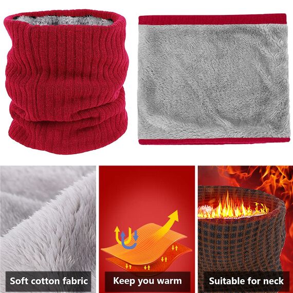 Fleece Halswärmer Thermo Snoods Unisex Dicker Winter Kaltwetter Gestrickter Rundschal für Radfahren Motorradsport (Rot)