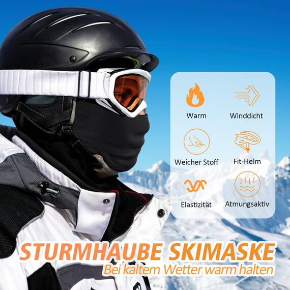 HEGCOIIE 2 Stück Winter Sturmhaube für Herren und Damen,Winddicht Thermo Balaclava Gesichtsmaske Skimaske für Outdoor Sports Radfahren, Skifahren, Motorrad, Fahrrad (Schwarz+Schwarz)
