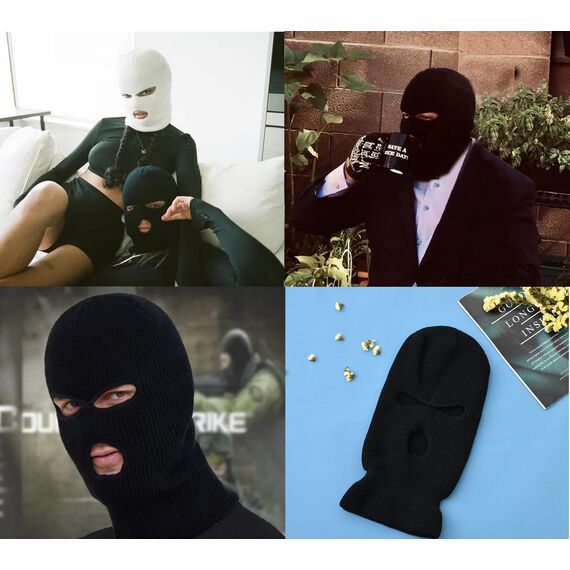 LINSOCLE 2pcs Balaclava - 3-Loch Sturmmaske, Gestrickte Sturmhaube, Multifunktionsmaske, Skimütze für Motorrad und Fahrrad