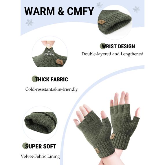 JUNRUI Fingerlose Handschuhe, Handschuhe ohne Finger Winter Warme Strickhandschuhe Arbeiten Camping Wandern Laufen Radfahren Fahren für Herren und Damen