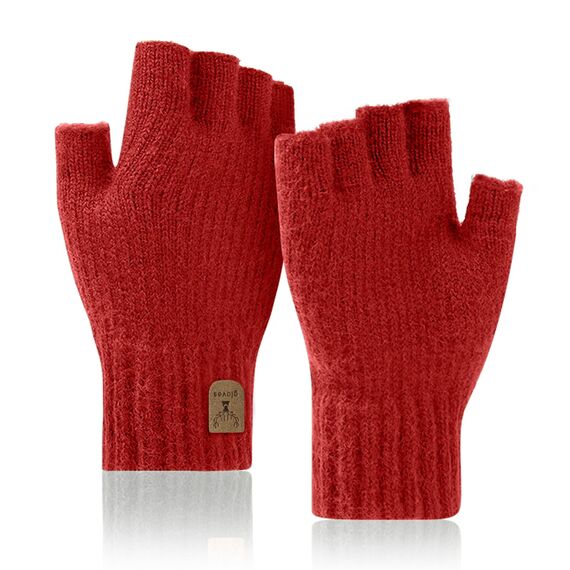 JUNRUI Fingerlose Handschuhe, Handschuhe ohne Finger Winter Warme Strickhandschuhe Arbeiten Camping Wandern Laufen Radfahren Fahren für Herren und Damen (Rot)