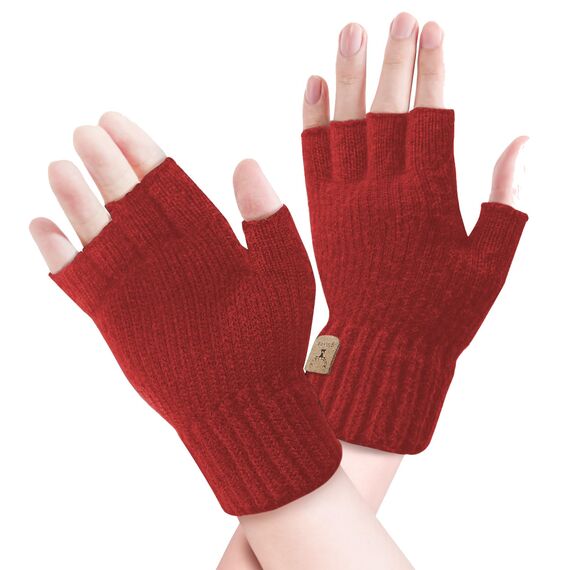 JUNRUI Fingerlose Handschuhe, Handschuhe ohne Finger Winter Warme Strickhandschuhe Arbeiten Camping Wandern Laufen Radfahren Fahren für Herren und Damen (Rot)