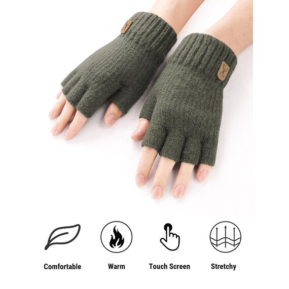 JUNRUI Fingerlose Handschuhe, Handschuhe ohne Finger Winter Warme Strickhandschuhe Arbeiten Camping Wandern Laufen Radfahren Fahren für Herren und Damen