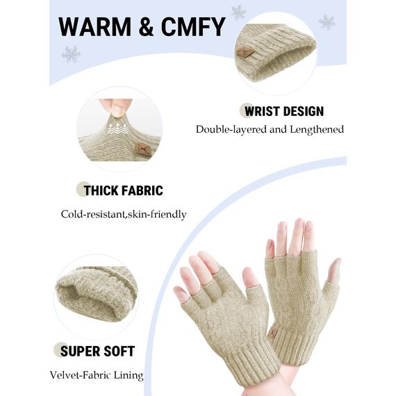 JUNRUI Fingerlose Handschuhe, Handschuhe ohne Finger Winter Warme Strickhandschuhe Arbeiten Camping Wandern Laufen Radfahren Fahren für Herren und Damen