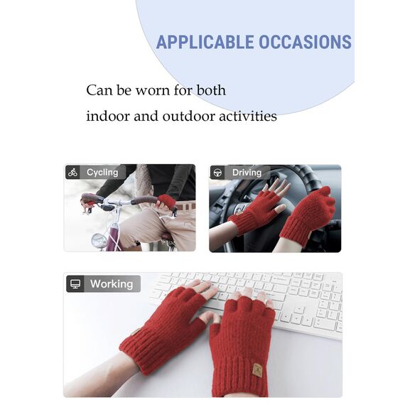 JUNRUI Fingerlose Handschuhe, Handschuhe ohne Finger Winter Warme Strickhandschuhe Arbeiten Camping Wandern Laufen Radfahren Fahren für Herren und Damen (Rot)