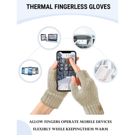 JUNRUI Fingerlose Handschuhe, Handschuhe ohne Finger Winter Warme Strickhandschuhe Arbeiten Camping Wandern Laufen Radfahren Fahren für Herren und Damen