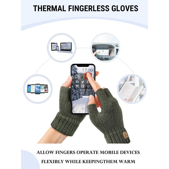 JUNRUI Fingerlose Handschuhe, Handschuhe ohne Finger Winter Warme Strickhandschuhe Arbeiten Camping Wandern Laufen Radfahren Fahren für Herren und Damen