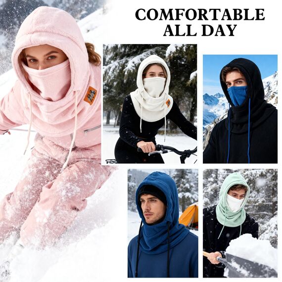 AYPOW Thermo Fleece Sturmhauben Winter, Winddichte Balaclava Gesichtsmaske, Warme Fleecefutter Skimaske Weicht Verstellbare Kapuze Hut Motorrad Fahrrad für Herren Damen Outdoor Skifahren