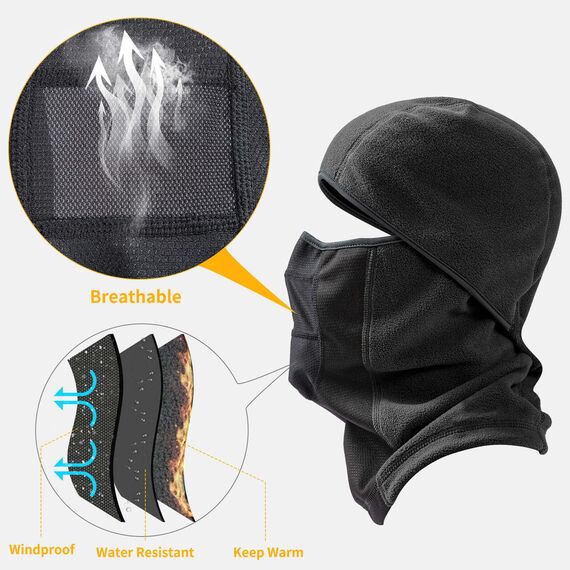 FanVince Sturmhaube Winter Thermo Motorrad Fahrrad Sturmmaske - Balaclava Gesichtshaube Warm Polar Fleece Skimaske Winddicht Ski Maske für Herren Damen Schwarz
