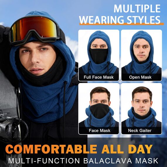 AYPOW Thermo Fleece Sturmhauben Winter, Winddichte Balaclava Gesichtsmaske, Warme Fleecefutter Skimaske Weicht Verstellbare Kapuze Hut Motorrad Fahrrad für Herren Damen Outdoor Skifahren