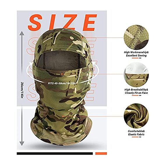 ZHjuju Sturmhaube, Atmungsaktive Vollgesichtsmaske Multifunktionale Sonne UV-Schutz Sturmhaube für Herren Damen Outdoors Sport Jagd Radfahren Motorrad Ski Sport Camouflage.