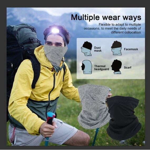 EUPSIIU 2 Stück Winter Loop Schal, Einheitsgröße Schlauchschal Halstuch, Multifunktionstuch Windabweisend Halswärmer für Outdoor Sport Radsport Laufen Ski Motorrad(Grau, Schwarz)