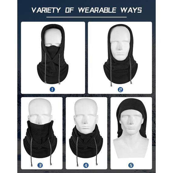 JOKSNK Sturmhaube Winter, Balaclava Gesichtsmaske Herren Damen, Winddichte Vollgesichtsmaske, Fleece Balaclava Skimaske, Motorradmaske, Warme Sturmhaube für Winter Sport und Outdoor Schwarz