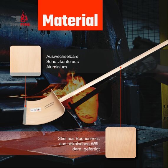 SHW-FIRE | Schneeschieber mit 50cm Schaufel und 150 cm Ovalstiel, Schaufel mit 5-Fach verleimtem Sperrholz mit Aluminium-Schutzkante Premium Schneeschaufel mit Buchenholzstiel | Made in Germany