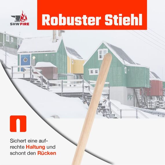SHW-FIRE | Schneeschieber mit 50cm Schaufel und 150 cm Ovalstiel, Schaufel mit 5-Fach verleimtem Sperrholz mit Aluminium-Schutzkante Premium Schneeschaufel mit Buchenholzstiel | Made in Germany