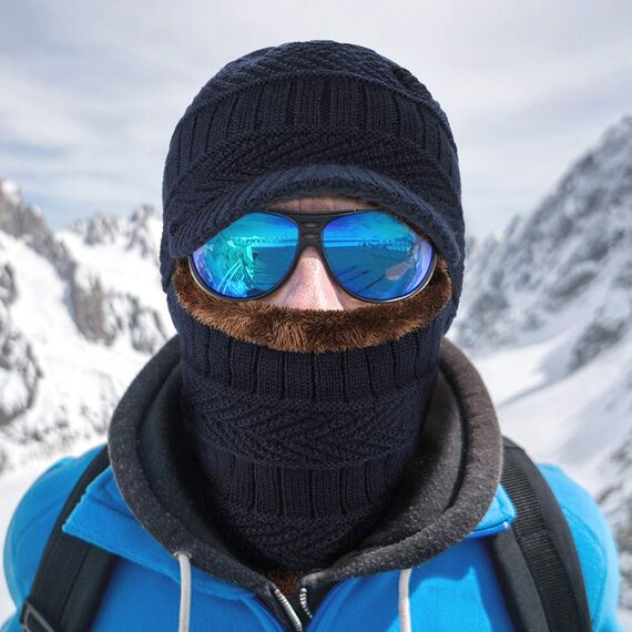 AYPOW Wintermantel aus Sturmhaube mit flexiblem Halswärmer, winddichter, Unisex Warmer Ski-Gesichtsmaske für Outdoor-Sportarten - Marineblau