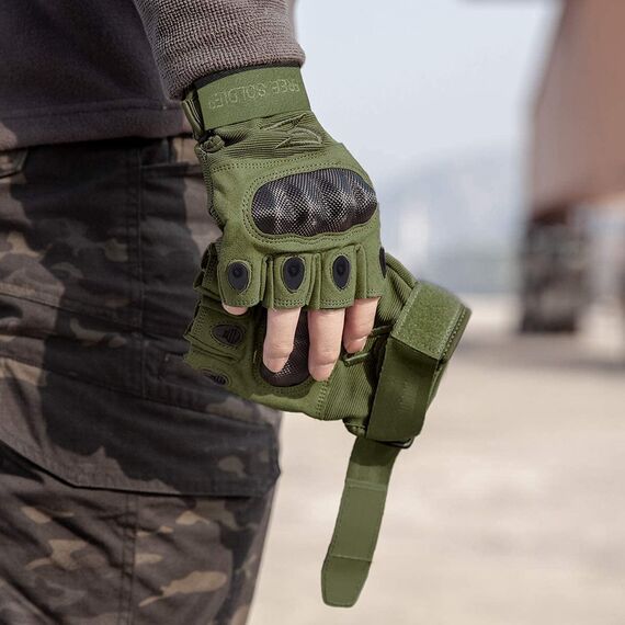 FREE SOLDIER Outdoor Halbfinger Handschuhe Herren Taktische Trainings Motorradhandschuhe Kletter Tactical Gilt für Radfahren Airsoft Militär Paintball(M,Armeegrün)