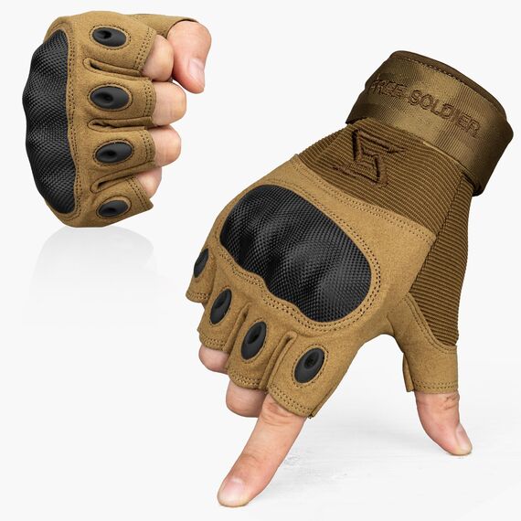 FREE SOLDIER Outdoor Handschuhe Herren Taktische Trainings Motorradhandschuhe Kletter Tactical Handschuhe Halbfinger Gilt für Radfahren Airsoft Militär Paintball (L,Sandfarbe)