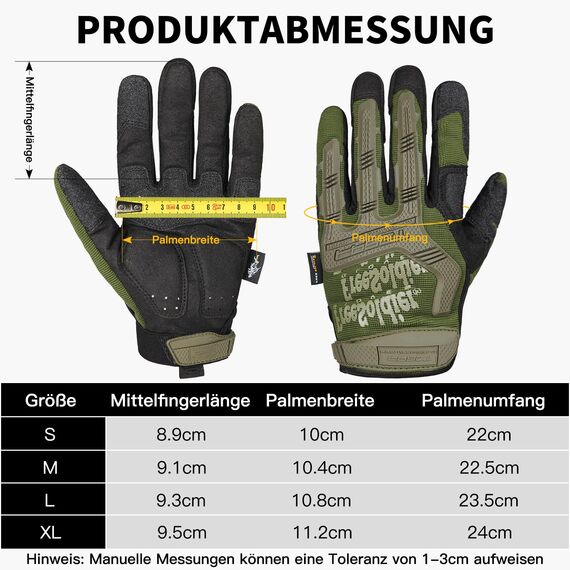 FREE SOLDIER Outdoor Handschuhe Vollfinger Taktische Handschuhe Herren Motorradhandschuhe mit gepolstertem für Fahrrad Airsoft Militär Paintball und andere Outdoor Aktivitäten(S,Grün)