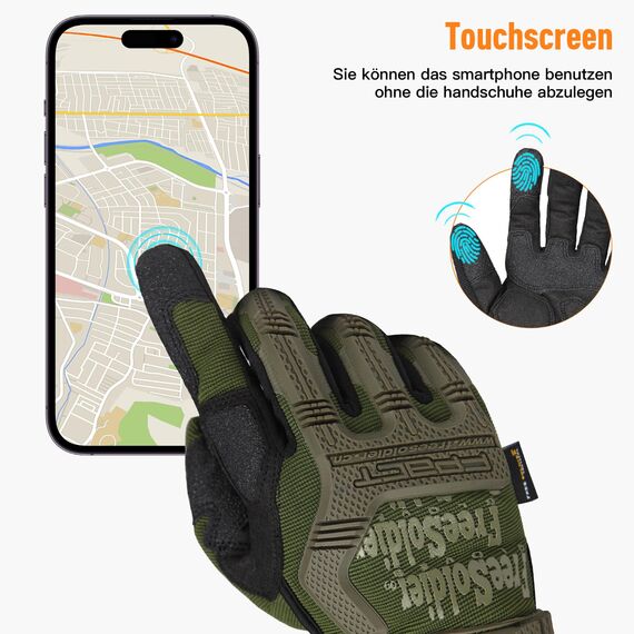 FREE SOLDIER Outdoor Handschuhe Vollfinger Taktische Handschuhe Herren Motorradhandschuhe mit gepolstertem für Fahrrad Airsoft Militär Paintball und andere Outdoor Aktivitäten(Grün, L)