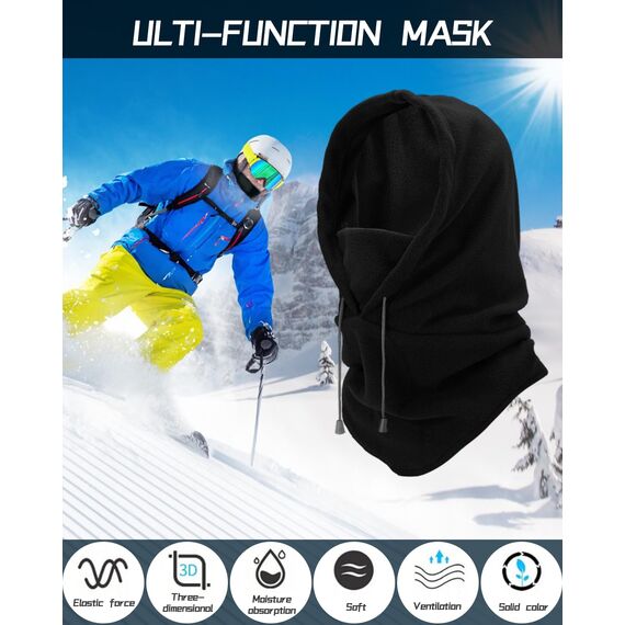 JOKSNK Sturmhaube Winter, Balaclava Gesichtsmaske Herren Damen, Winddichte Vollgesichtsmaske, Fleece Balaclava Skimaske, Motorradmaske, Warme Sturmhaube für Winter Sport und Outdoor Schwarz