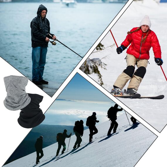 EUPSIIU 2 Stück Winter Loop Schal, Einheitsgröße Schlauchschal Halstuch, Multifunktionstuch Windabweisend Halswärmer für Outdoor Sport Radsport Laufen Ski Motorrad(Grau, Schwarz)