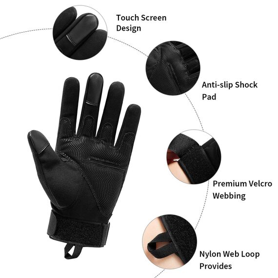 HUNTVP Taktische Handschuhe Touchscreen Militär Einsatzhandschuhe Atmungsaktiv Fahrrad Handschuhe Motorradhandschuhe für Softair Paintball Wandern Klettern Radsport,Schwarz XL