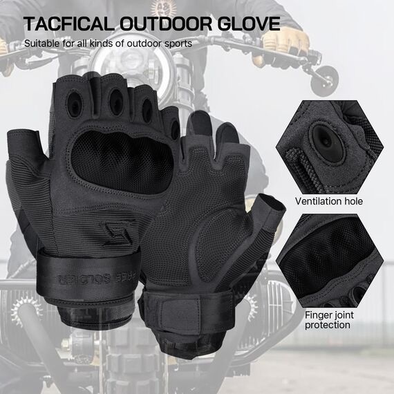 FREE SOLDIER Outdoor Handschuhe Herren Taktische Trainings Motorradhandschuhe Kletter Tactical Handschuhe Halbfinger Gilt für Radfahren Airsoft Militär Paintball (L,Schwarz)