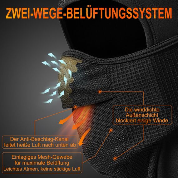 KINGBIKE Sturmhaube Fahrrad Winter Ski Maske Sturmhaube Kaltes Wetter Warm Anti Beschlag Winddicht Skifahren Snowboard Eisfischen Radfahren Motorrad Maske für Männer Frauen Schwarz (Lycra+Fleece, 1)