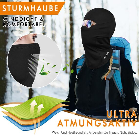 YANIKY Sturmhaube, Winddicht Warm Sturmmaske, Winter Skimaske Balaclava für Herren Damen, Atmungsaktiv Gesichtshaube Für Fahrrad, Motorrad,Snowboarden, Skifahren