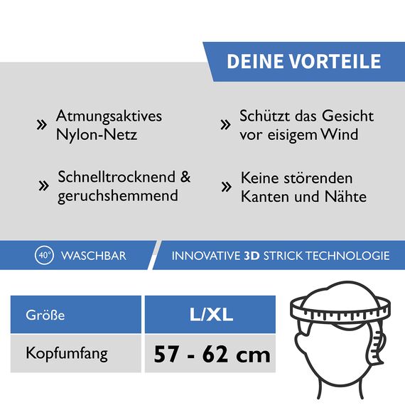 STANDWERK® Sturmhaube Winter [Wärmeregulierend & Atmungsaktiv] - Skimaske Herren - Skischal mit hochwertigem Nylon-Netz - Sturmmaske für Ski - Sturmhauben für Herren - Ski Maske Männer (XL)