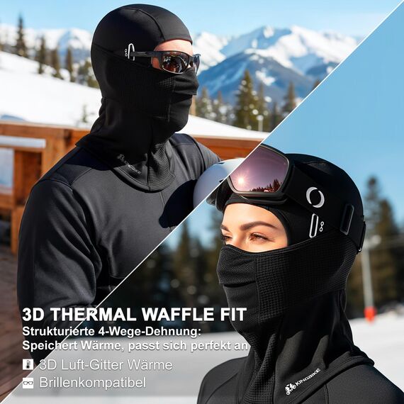 KINGBIKE Sturmhaube Fahrrad Winter Ski Maske Sturmhaube Kaltes Wetter Warm Anti Beschlag Winddicht Skifahren Snowboard Eisfischen Radfahren Motorrad Maske für Männer Frauen Schwarz (Lycra+Fleece, 1)