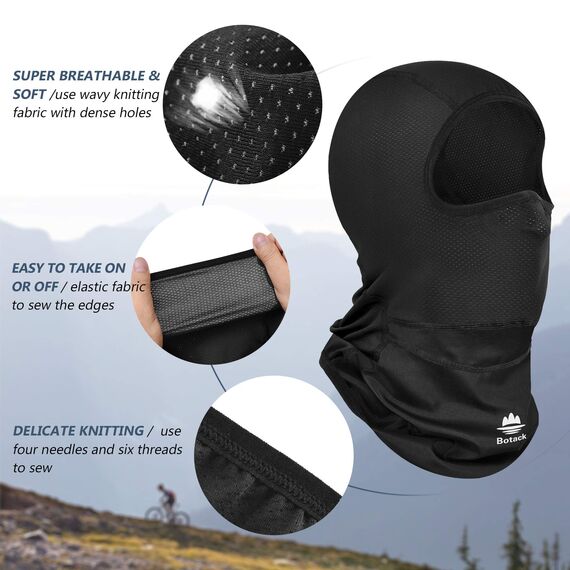 EXski Sturmhaube Gesichtshaube Balaclava Sonnen-UV-Schutz Sturmhaube Fahrrad Motorrad Atmungsaktiv Schlauchtuch für Damen & Herren (Schwarz)
