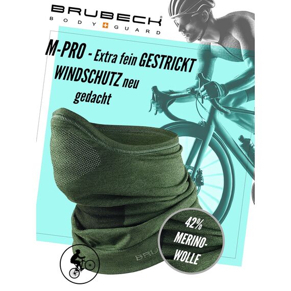 BRUBECK M-Pro Halbe Sturmhaube Merinowolle | Unisex | Klimaregulierend | 42% Merinowolle | grün | Größen: L-XL