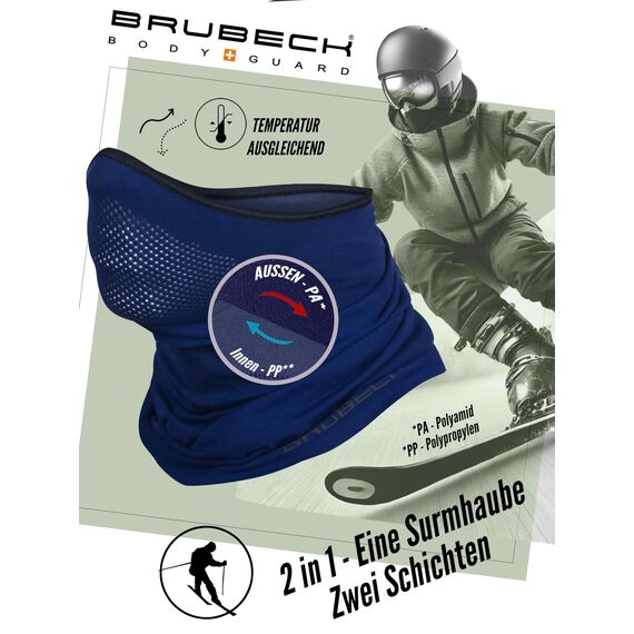 BRUBECK X-Pro Halbe Sturmhaube Merinowolle | Unisex | Klimaregulierend | 42% Merinowolle | dunkelblau | Größen: L-XL