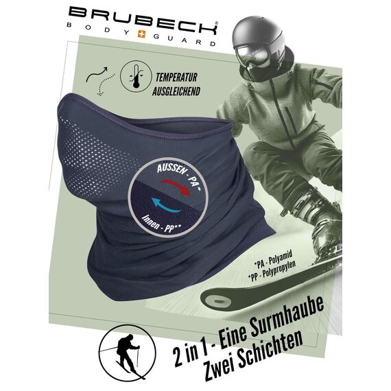 BRUBECK X-PRO Halbe Sturmhaube Merinowolle | Unisex | Klimaregulierend | 42% Merinowolle | Dunkelgrau | Größen: L-XL