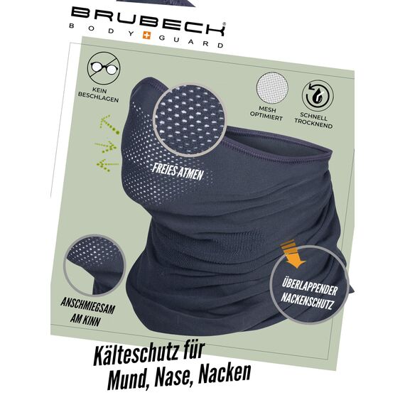 BRUBECK X-PRO Halbe Sturmhaube Merinowolle | Unisex | Klimaregulierend | 42% Merinowolle | Dunkelgrau | Größen: L-XL