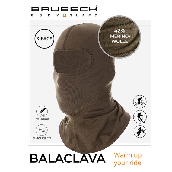 BRUBECK Funktionale Sturmhaube | Skimaske | Motorradmaske | Unisex | Atmungsaktiv | Snowboard | KM00010 | Khaki | Größen: L/XL