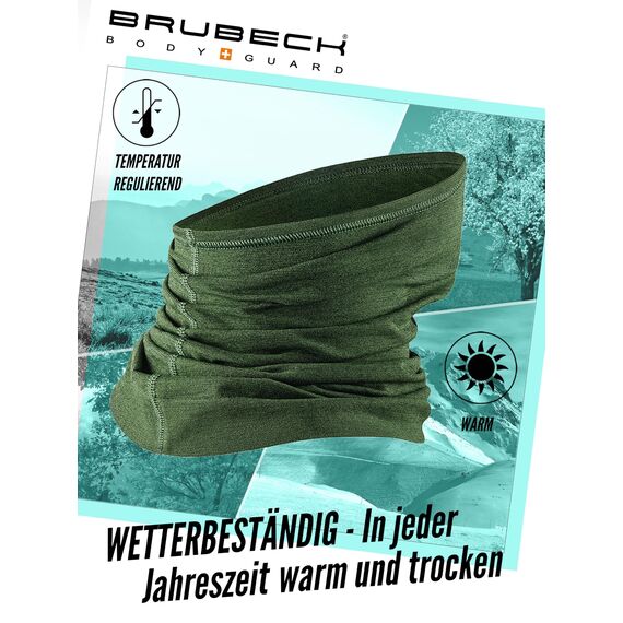BRUBECK M-Pro Halbe Sturmhaube Merinowolle | Unisex | Klimaregulierend | 42% Merinowolle | grün | Größen: L-XL