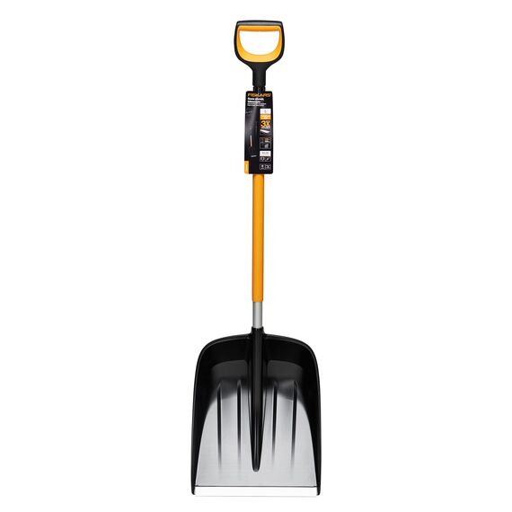 Fiskars Schneeschaufel für kleine und große Schneemengen, X-series, Länge: 132 cm, Aluminium/Polymer, Schwarz/Orange/Grau, 1057177