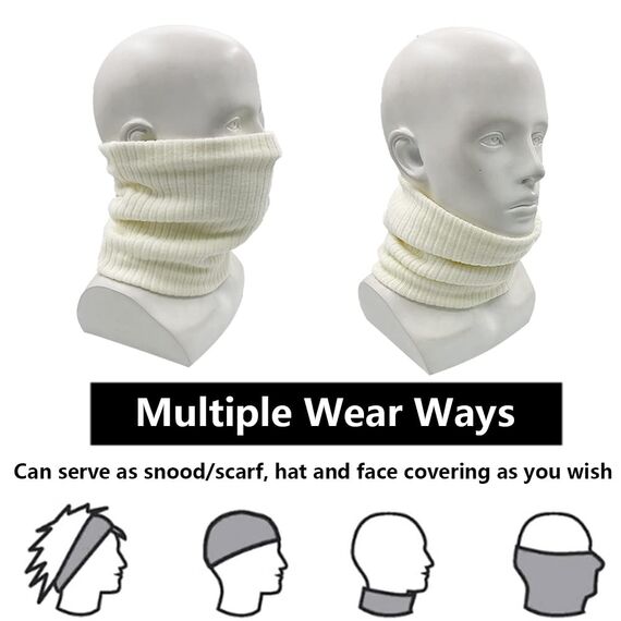 ehsbuy Fleece Halswärmer Thermo Snoods Unisex Dicker Winter Kaltwetter Gestrickter Rundschal für Radfahren Motorradsport (Weiß)